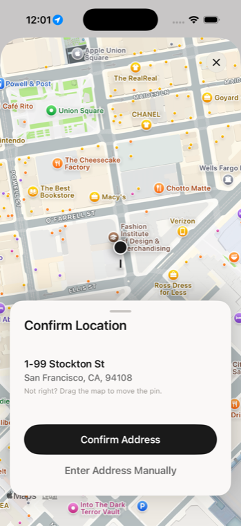Confirming a listing address in the Dusk app